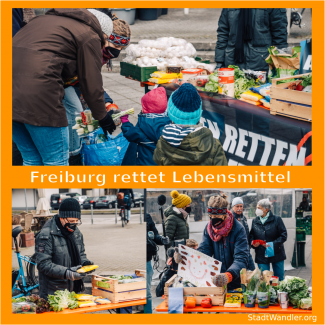 Menschen verteilen gerettete Lebensmittel